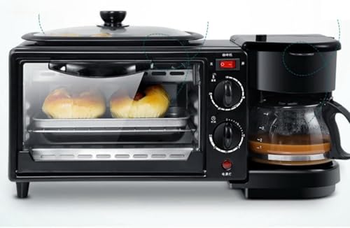 Arfobug 朝食メーカー、多機能ホームブレッドメーカー、トースターコーヒーメーカーオーブン3イン1、全自動サンドイッチトースター、110V、多機能サンドイッチ朝食メーカー、トレイ上部と下部のヒータータイマー付き、温度制御、家庭用 (ブラックUSカスタムプラグ)